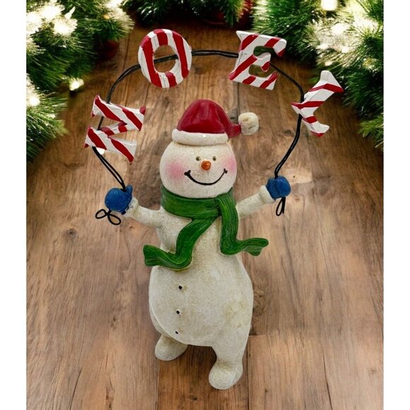 Vintage Snowman Christmas Figurine Holding Noel Sign Candy Cane Striped Letters - Picture 1 of 8